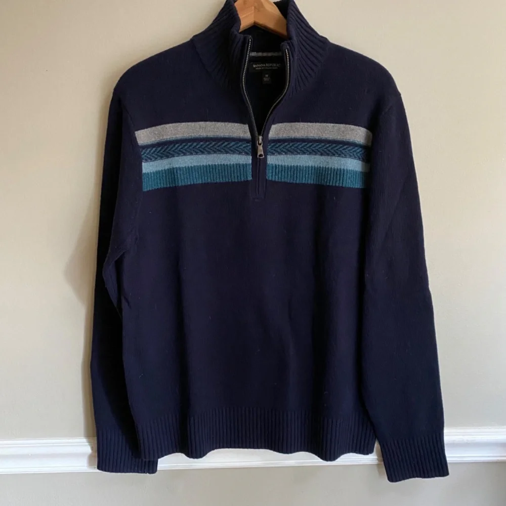 Banana Republic Mens Pullover 1/4 Zip Merino Wool Blend Sweater Collar Size M - Picture 3 of 7